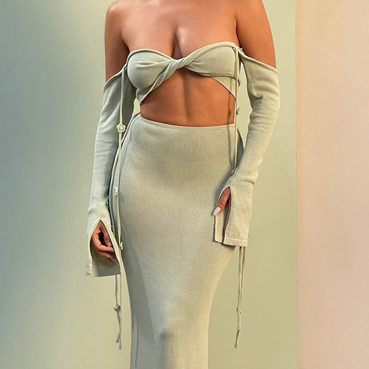 Women's knitted dress with removable sleeves and adjustable neckline Ivyshape