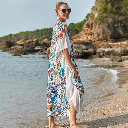 Ladies elegant beach robe with modern floral pattern Ivyshape
