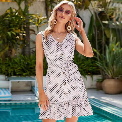 Women's summer dress with button placket and voluminous hem Ivyshape