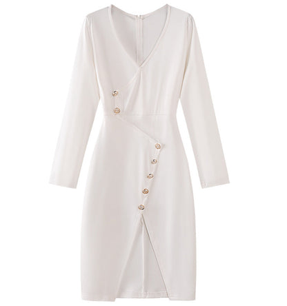 Women’s wrap dress with button details and modern V-neck Ivyshape