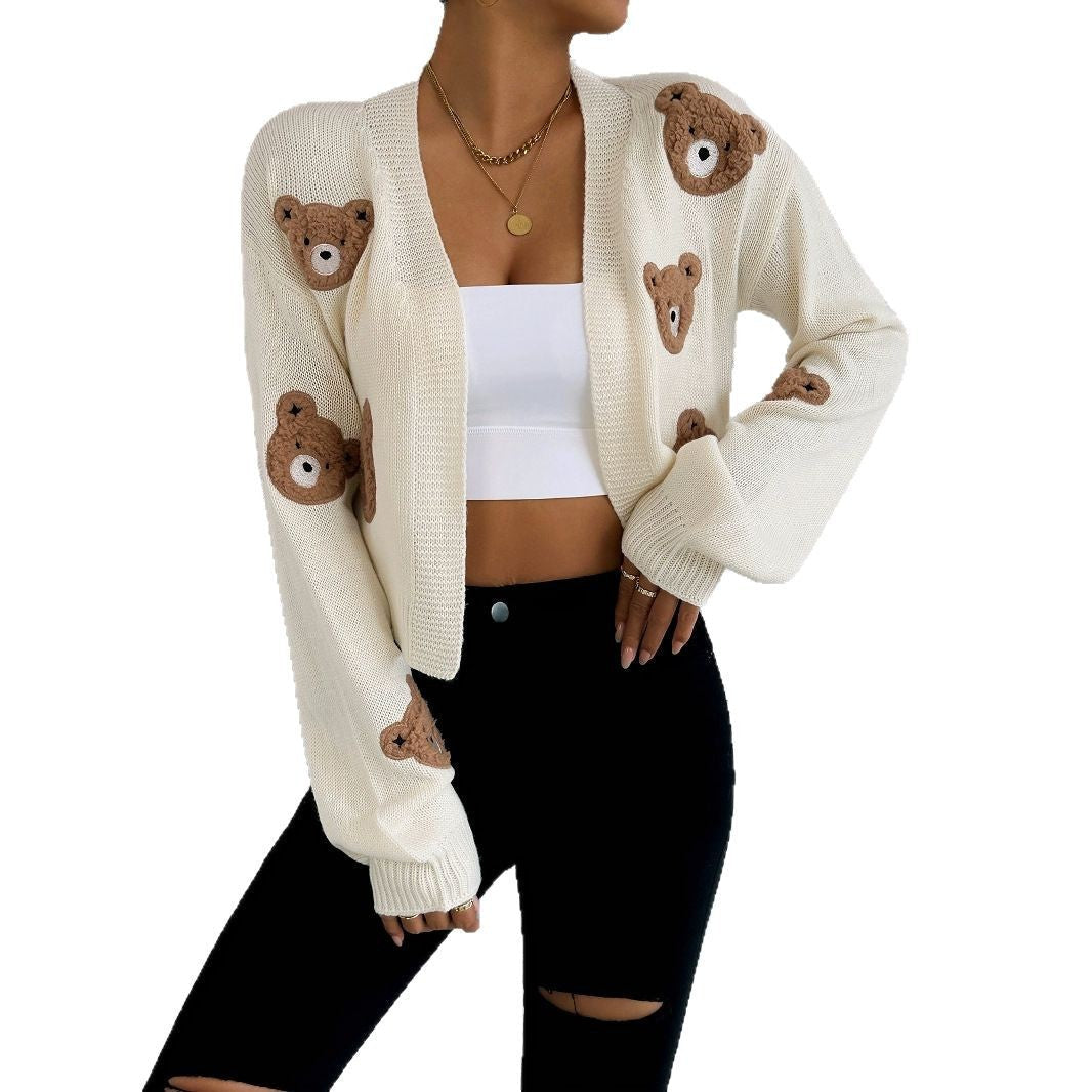 Women’s trendy cardigan with playful bear appliqués Ivyshape