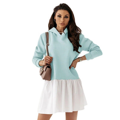 Ladies Hooded Dress with Ruffled Hem and Casual Cut Ivyshape