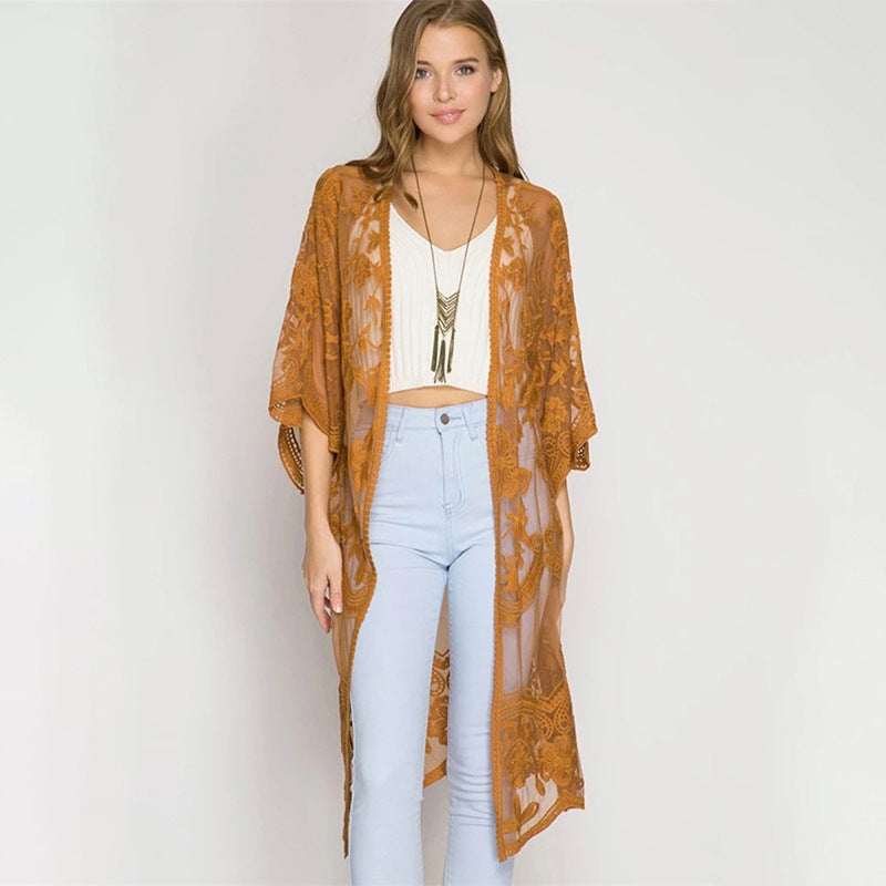 Ladies Elegant Crochet Kimono with Floral Details Ivyshape