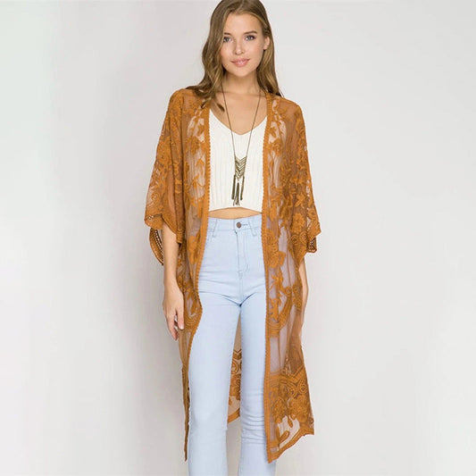 Ladies Elegant Crochet Kimono with Floral Details Ivyshape