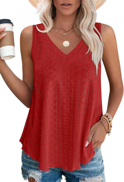 Women Eyelet Design Sleeveless Top Ivyshape