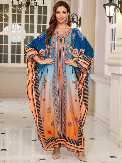 Ladies Kaftan with artistic ethnic pattern and side slits Ivyshape