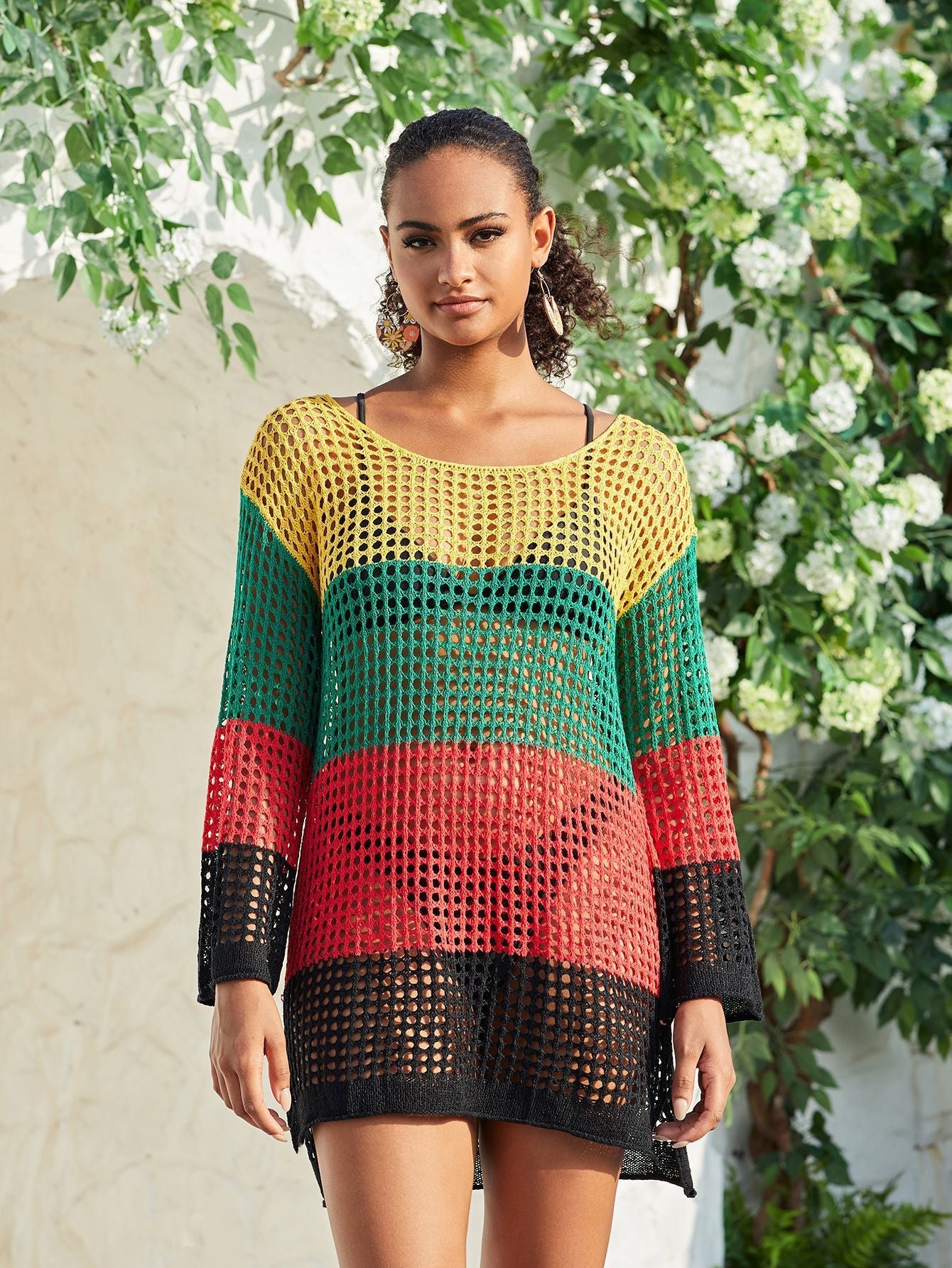 Women's Casual Net Beach Sweater with Colorful Play of Colors Ivyshape