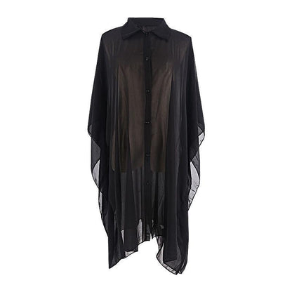 Ladies transparent beach coat with casual cut and generous sleeves Ivyshape