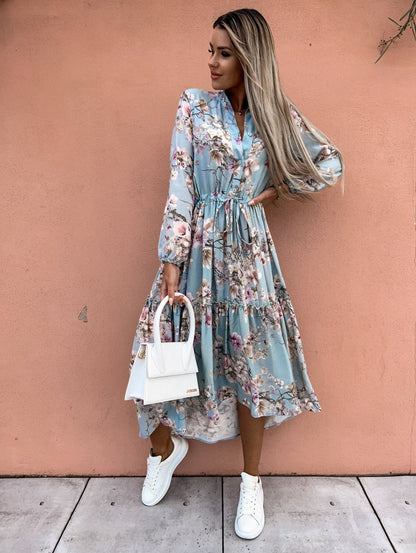 Women's blouse dress with floral details and waist belt Ivyshape