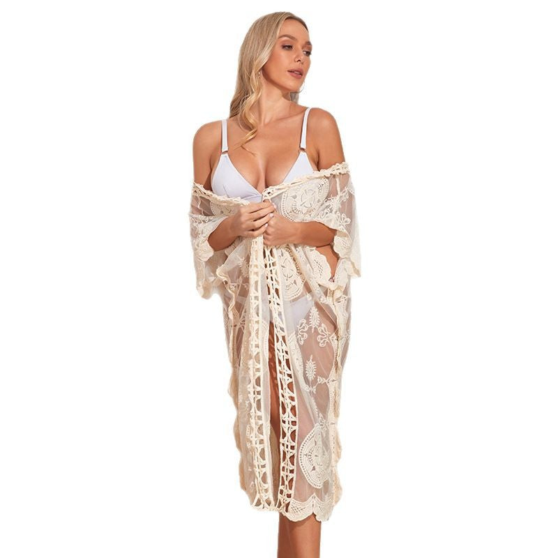 Ladies Transparent Crochet Beach Robe with Elegant Details Ivyshape
