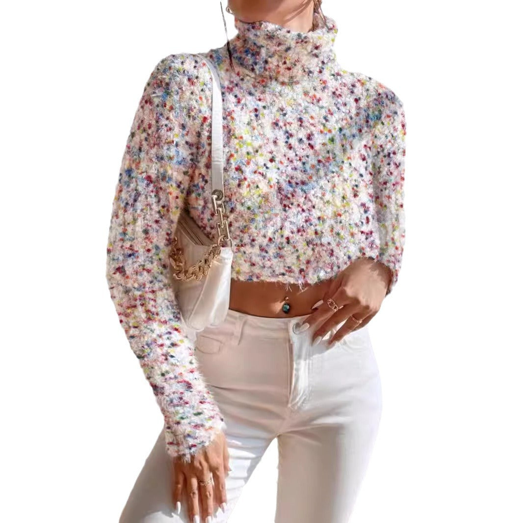 Women's stylish crop sweater with colorful textured pattern Ivyshape