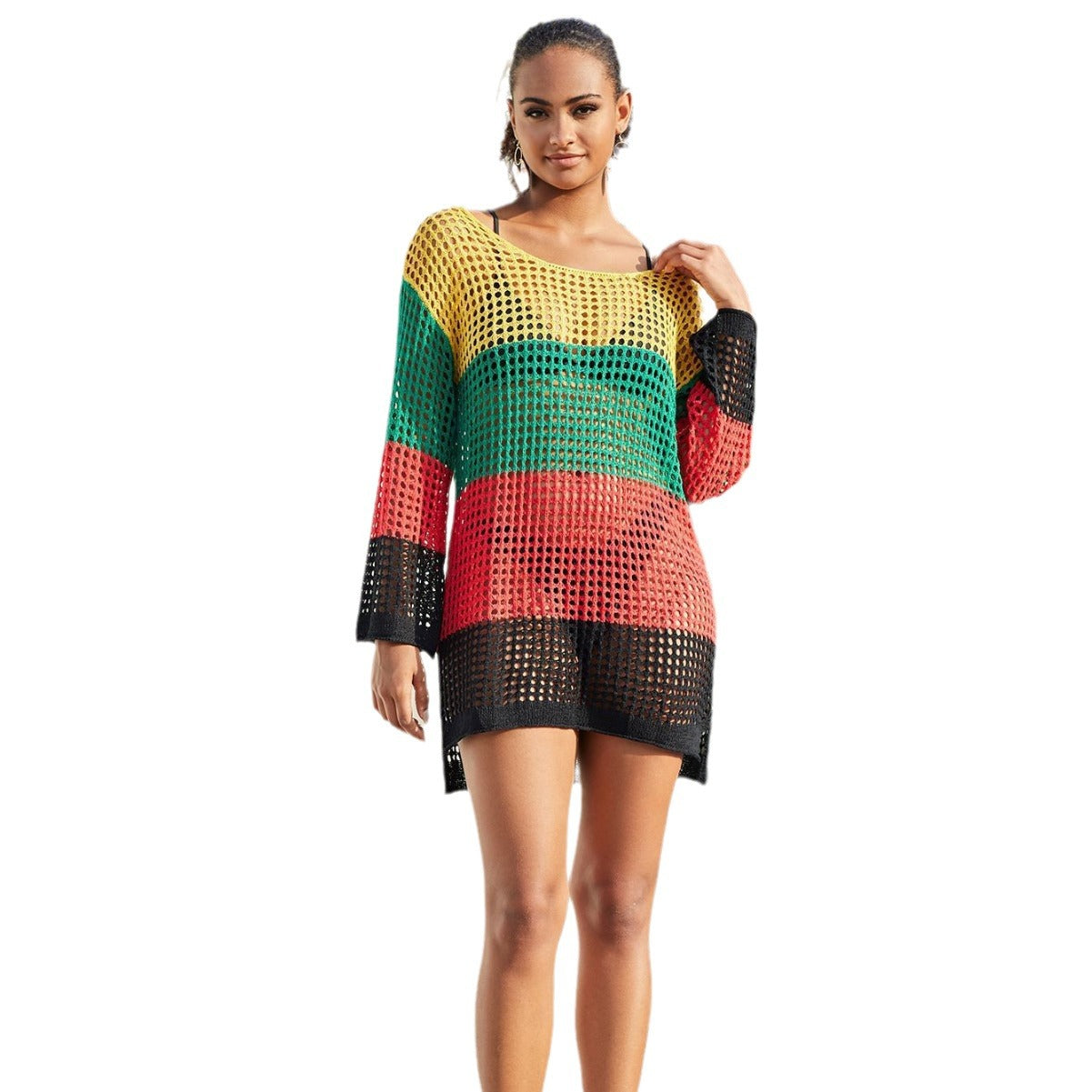 Women's Casual Net Beach Sweater with Colorful Play of Colors Ivyshape