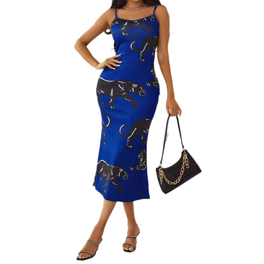 Ladies Elegant Animal Print Midi Dress Ivyshape