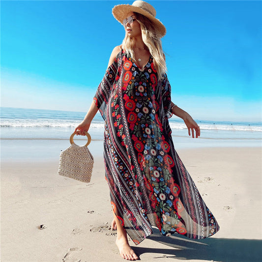 Women’s Beach Cover-up with Floral Pattern and Side Slits Ivyshape