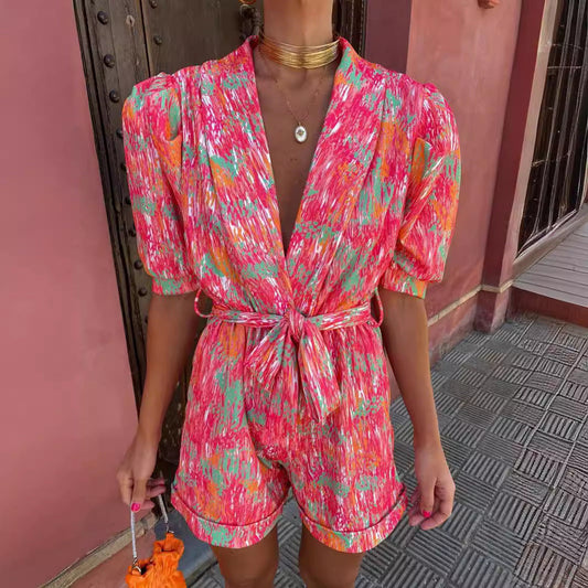 Ladies Lively Print Casual Jumpsuit Ivyshape