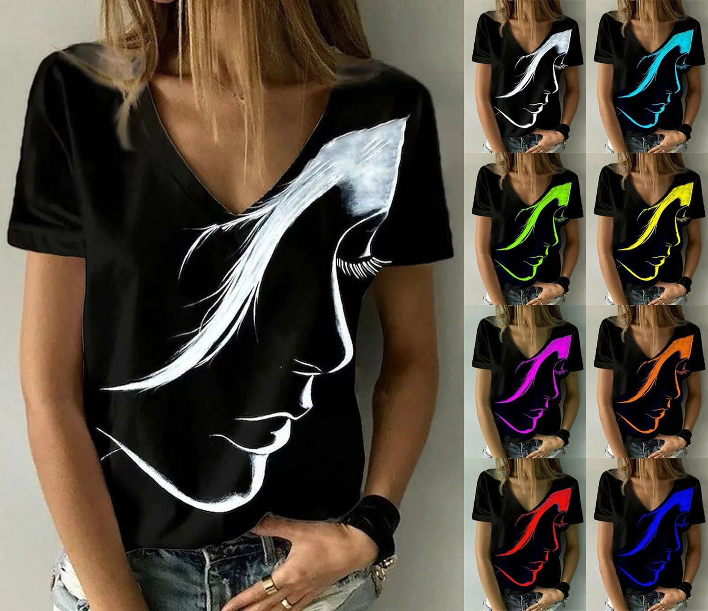 Women Artificial V-Neck Graphic T-Shirt Ivyshape