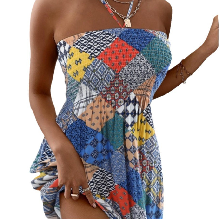 Women's summer dress with extravagant chain patterns and off-shoulder design Ivyshape