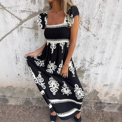 Women Boho-Chic Square Neck Maxi Dress Ivyshape
