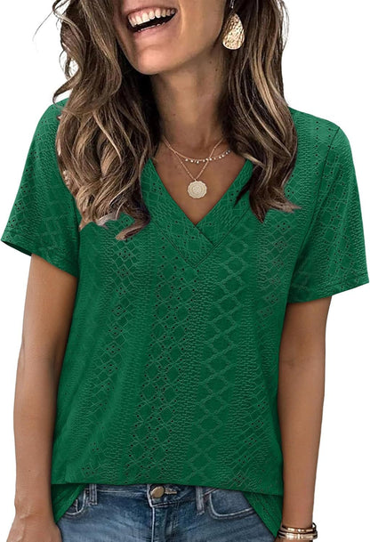 Women V-Neck Lace Detail Top Ivyshape