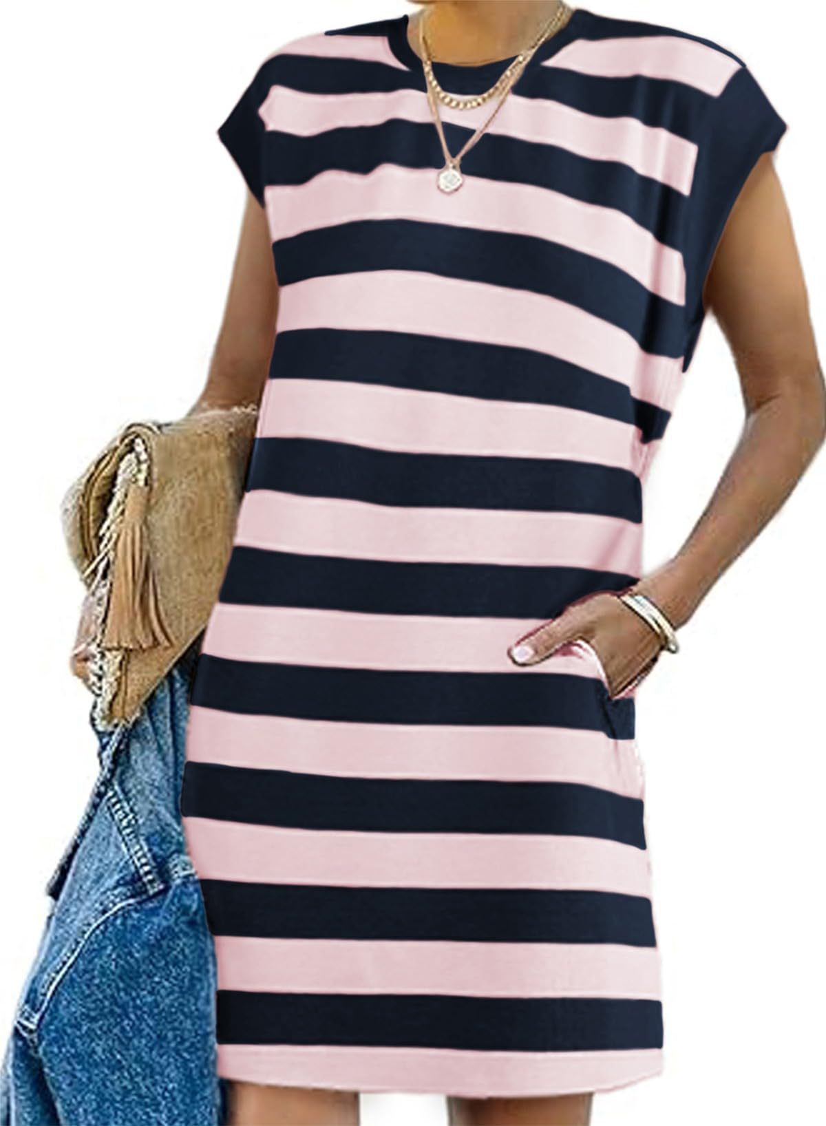Ladies Casual Striped T-Shirt Dress Ivyshape