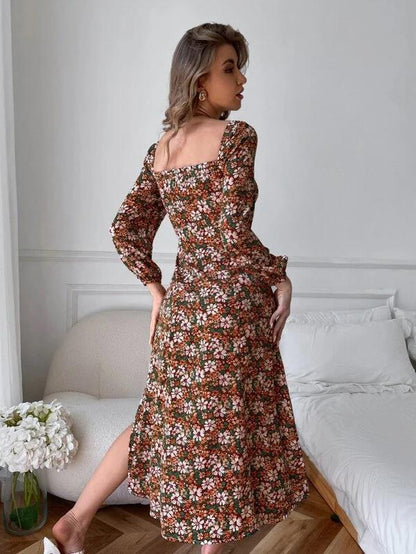 Women's Maxi Dress with Floral Accents and Refined Ruffle Details Ivyshape