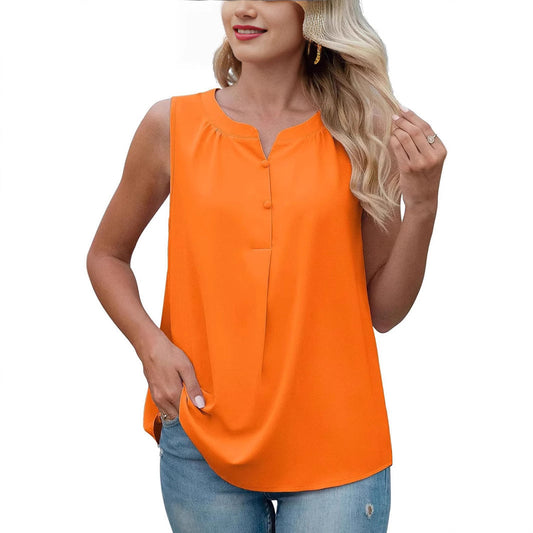 Women button closure sleeveless blouse Ivyshape