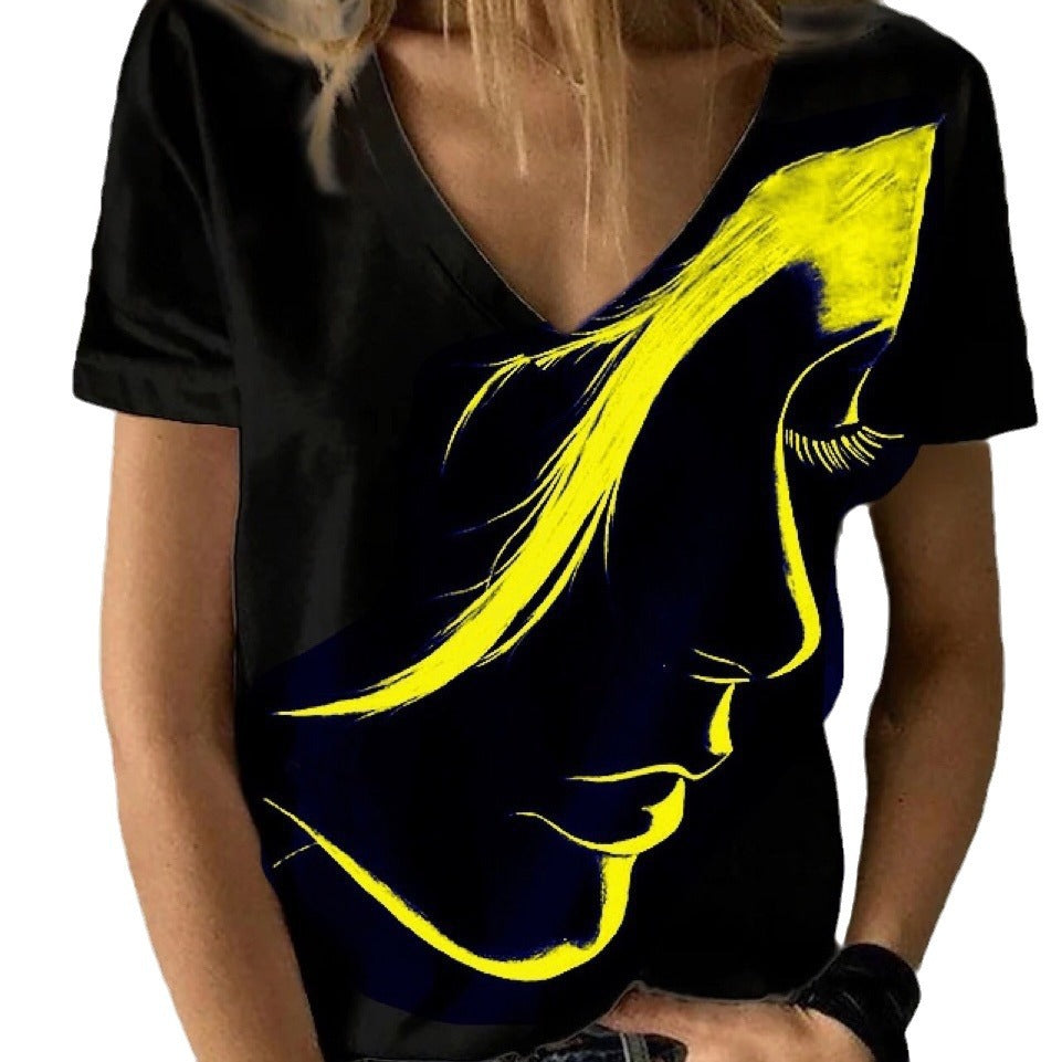 Women Artificial V-Neck Graphic T-Shirt Ivyshape