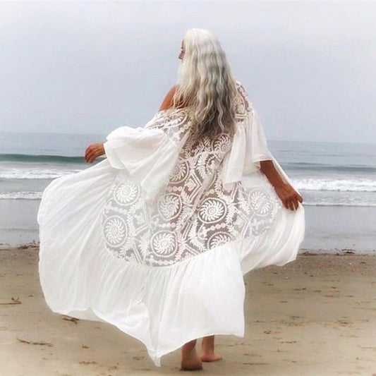 Women's beach dress with delicate crochet embellishments Ivyshape