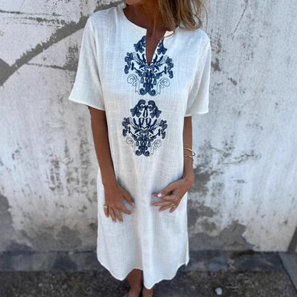 Ladies Bohemian Style Midi Dress with Embroidered Details Ivyshape