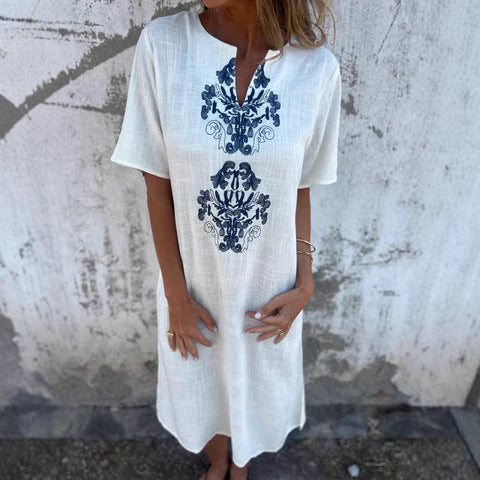 Ladies Bohemian Style Midi Dress with Embroidered Details Ivyshape