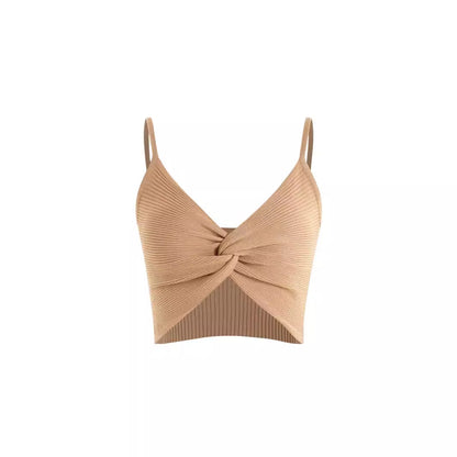 Women's elastic crop top with knot detail and fine rib pattern Ivyshape