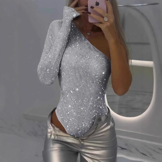 Women's One-Shoulder Glittering Bodysuit Ivyshape