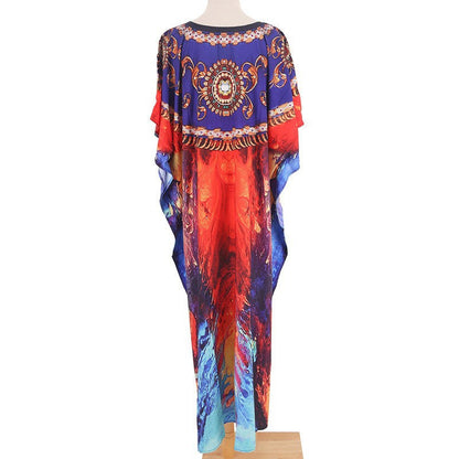 Women’s max dress with artistic colors and elegant V-neck Ivyshape