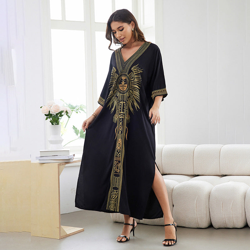 Women’s Maxi Kaftan with artistic graphic design and flowing silhouette Ivyshape