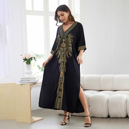 Women’s Maxi Kaftan with artistic graphic design and flowing silhouette Ivyshape