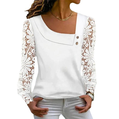 Women’s fashionable top with elegant lace details and button design Ivyshape