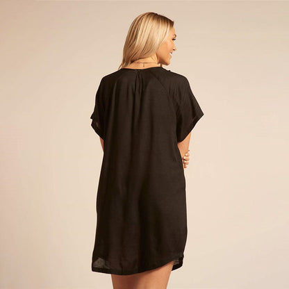 Ladies casual dress with fine crochet accents and casual V-neck Ivyshape