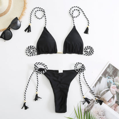 Women's triangle bikini with trendy tassels and adjustable straps Ivyshape