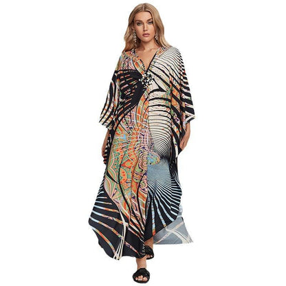 Women's beach kaftan with floral design and airy cut Ivyshape