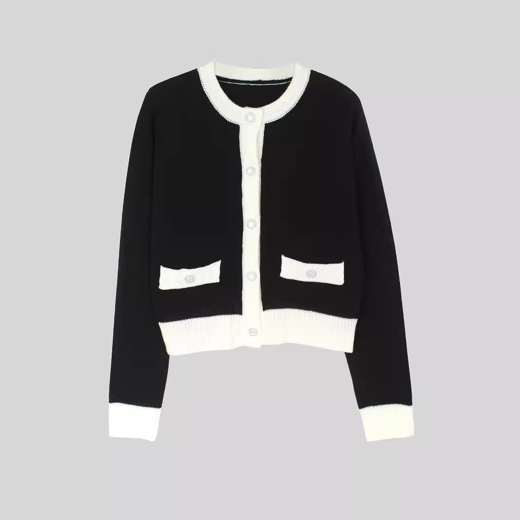 Women elegant and lighter knit cardigan with contrast details Ivyshape