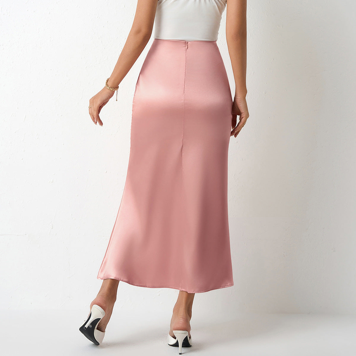 Ladies satin maxi skirt with elegant silhouette and high waistband Ivyshape
