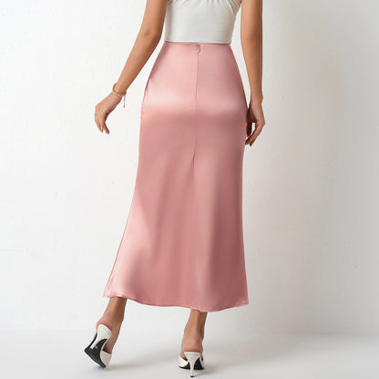 Ladies satin maxi skirt with elegant silhouette and high waistband Ivyshape