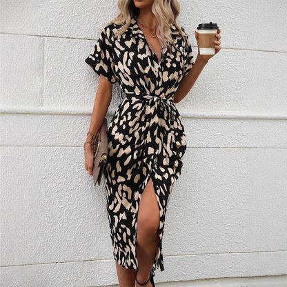 Women's shirt dress with animal pattern and tailoring Ivyshape