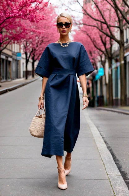 Ladies Elegant Wrap Dress with Wide Cut Sleeves and Fitted Design Ivyshape