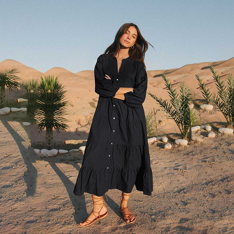 Women's casual maxi dress with relaxed fit and continuous button placket Ivyshape