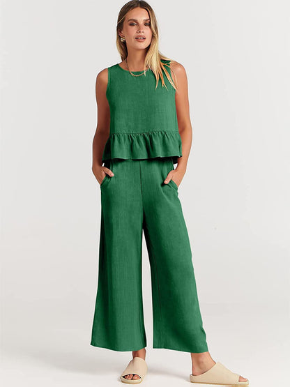 Women's casual jumper with voluminous ruffle hem and wide leg Ivyshape