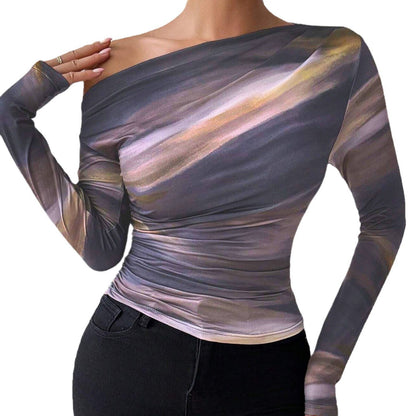 Women's Off-Shoulder Artistic Print Top Ivyshape