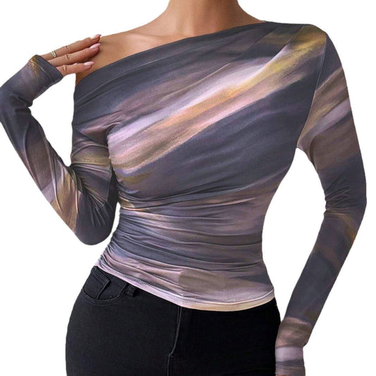 Women's Off-Shoulder Artistic Print Top Ivyshape