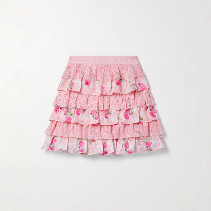 Ladies Ruffled Lace Flower Mini Skirt Ivyshape