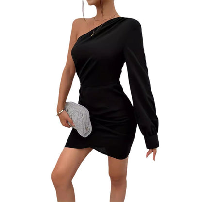 Women's mini dress with asymmetric neckline and body-shaping design Ivyshape